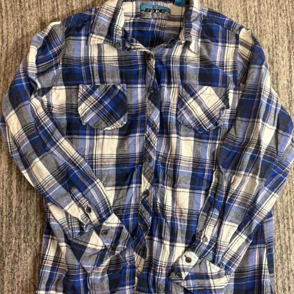 Super crazy vintage retro Y2K tufff asl Blue and white plaid cotton flannel